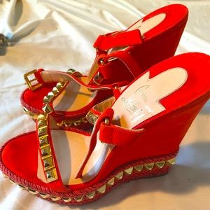 Christian louboutin orange wedges